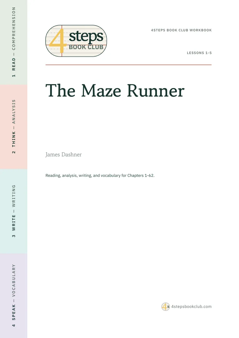 The Maze Runner와 James Dashner가 표시된 4steps Book Club 워크북 표지